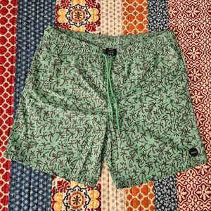 RVCA XL Men's Shorts Green-ish Palms Vacation Fun Print Swim Wear Board Shorts